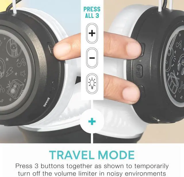 Alt view image 5 of 7 - MEE audio 2-Pack of KidJamz Bluetooth Wireless Headphones for Kids w/Multipoint, LED Lights, 85dB Volume Limit, Microphone, 40h Battery; Childrens Headset for School/iPhone/Tablet (KJ55BT-S, 2 Pack)