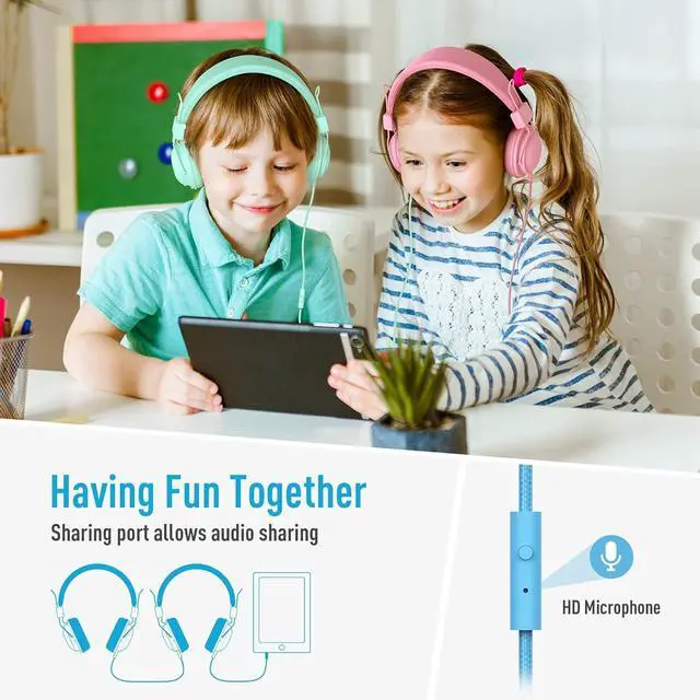 Alt view image 3 of 7 - AILIHEN Kids Headphones Bulk 20-Pack for School Classroom K-12, On-Ear Wired Headsets with Microphone & 85dB Volume Limited & Sharing, 3.5mm Jack for Chromebook, Computer, Laptop (Multicolor)