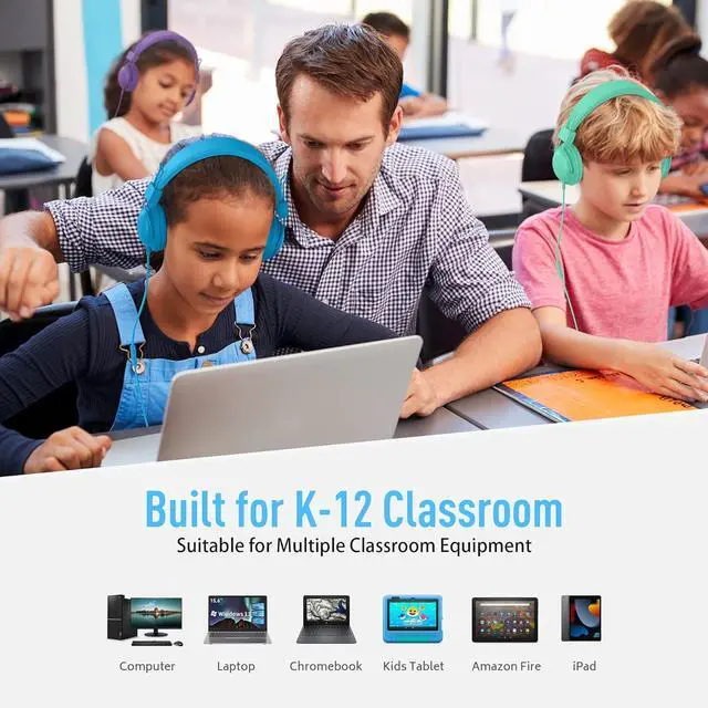Alt view image 7 of 7 - AILIHEN Kids Headphones Bulk 20-Pack for School Classroom K-12, On-Ear Wired Headsets with Microphone & 85dB Volume Limited & Sharing, 3.5mm Jack for Chromebook, Computer, Laptop (Multicolor)