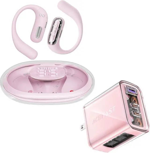 Main image of ACEFAST Blush Pink Set- Acefit Pro and a 65W GaN Fast Charger with 3 Ports