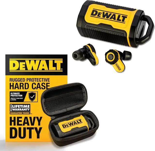 Main image of DEWALT Pro X2 ANC True Wireless Earbuds & Protective Hard Case Bundle, Bluetooth Jobsite Earbuds w/40Hr Runtime, Dial Control, ANC, IP54, with Rugged EVA Carry Case & Accessory Pocket