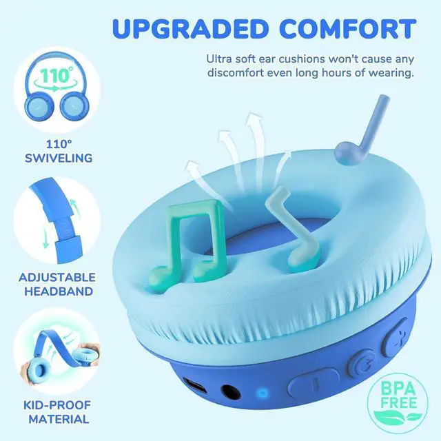 Alt view image 7 of 7 - iClever BTH27 & BTH22 Toddler Bluetooth Headphones Bundles, USB C Fast Charging, Bluetooth 5.4, AUX Cord,Safe Volume,Kids Headphones for iPad/Tablet/Travel/School