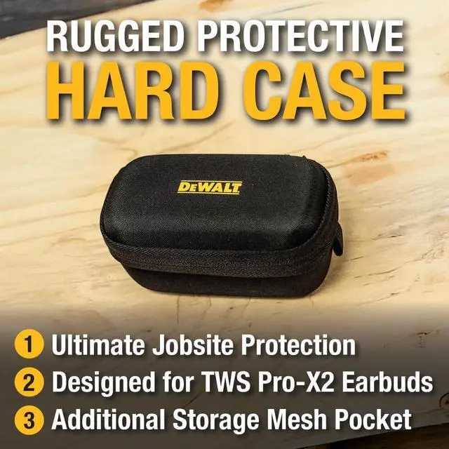Alt view image 5 of 7 - DEWALT Pro X2 ANC True Wireless Earbuds & Protective Hard Case Bundle, Bluetooth Jobsite Earbuds w/40Hr Runtime, Dial Control, ANC, IP54, with Rugged EVA Carry Case & Accessory Pocket