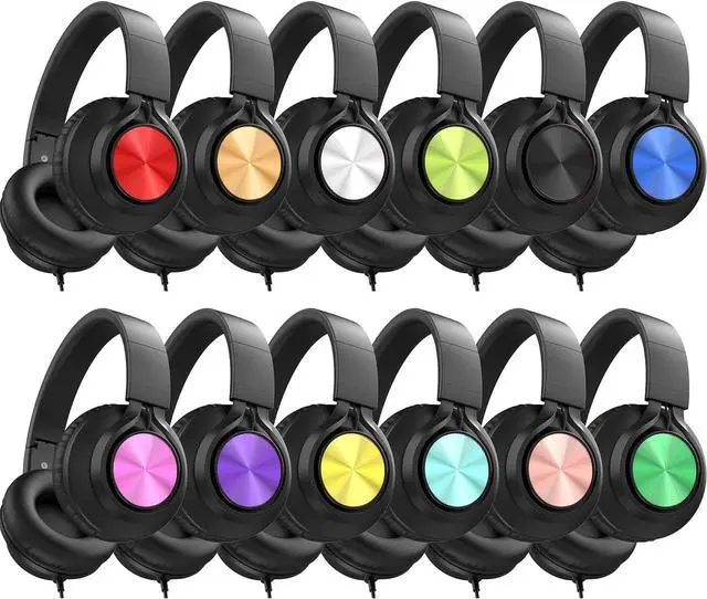 Main image of AILIHEN Headphones Wired 12-Pack Bulk for School Students Kids K-12 ClassroomAdjustable, Foldable, Over-Ear Headsets with Microphone HD Stereo Sound 3.5mm Jack for Chromebook, Laptop (Multicolor)