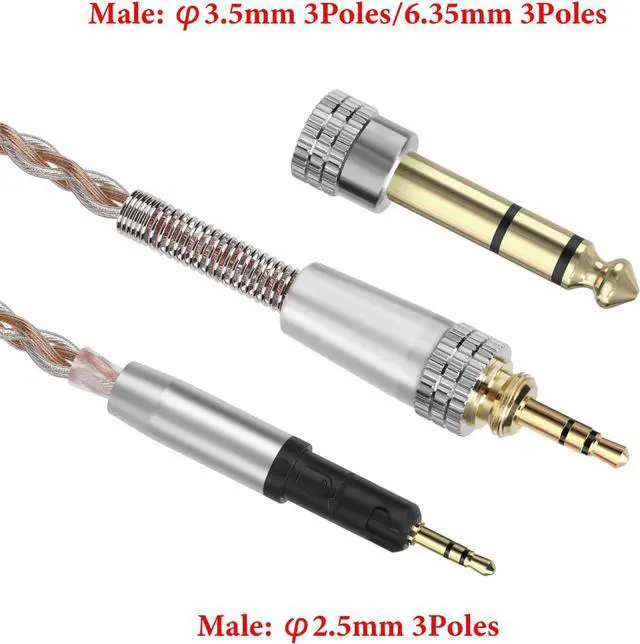 Alt view image 3 of 6 - Geekria Apollo Silver-Plated Upgrade Audio Cable Compatible with ATH-R50x Headphones, 3.5mm (1/8'')/6.35mm (1/4'') to 2.5mm Replacement Headphones Cord for Desktop Amplifier (8.2ft / 2.5m)