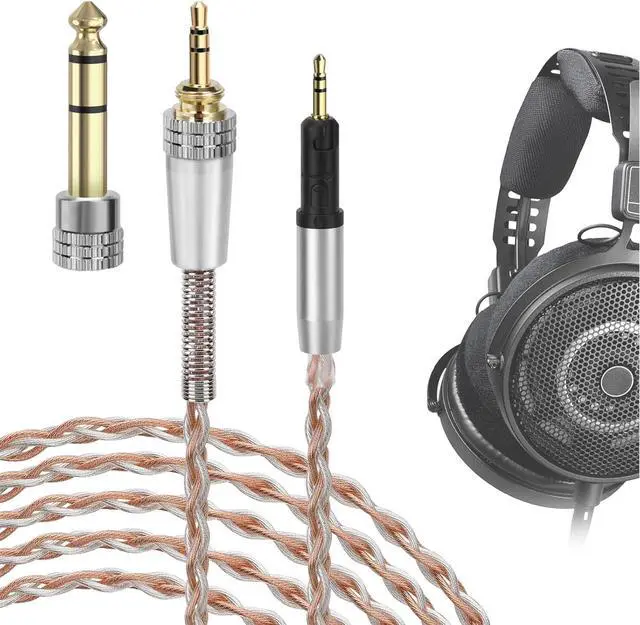 Main image of Geekria Apollo Silver-Plated Upgrade Audio Cable Compatible with ATH-R50x Headphones, 3.5mm (1/8'')/6.35mm (1/4'') to 2.5mm Replacement Headphones Cord for Desktop Amplifier (8.2ft / 2.5m)