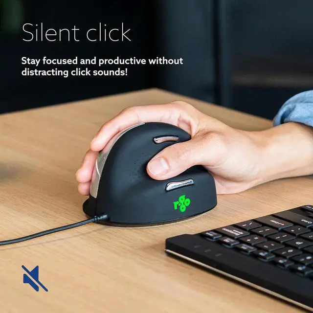 Alt view image 4 of 6 - R-Go HE Vertical Ergonomic Mouse, with Break Software, USB-C Wired (USB A Converter), Prevents Tennis Elbow/Mouse Arm RSI, Silent Click, 5 Buttons - for Windows/MacOS, Black/Silver