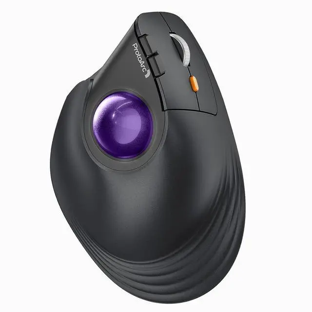 Main image of ProtoArc Vertical Wireless Trackball Mouse, EM05 NL Bluetooth Ergonomic Rollerball Mouse Rechargeable Computer Laptop Thumb Mice, 3 Device Connection, Compatible with iPad, Mac, Windows, PC-Purple