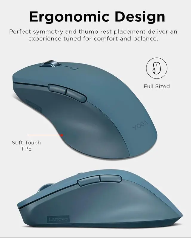Alt view image 2 of 7 - Lenovo Yoga Pro Mouse, Bluetooth, USB-C Rechargable, Dual Mode Bluetooth, 6 Button, Right Handed Design, Ergonomic Design, Programmable Buttons, 2-Way Metal Scroll Wheel, Tidal Teal