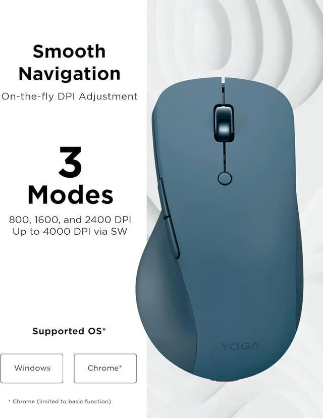 Alt view image 5 of 7 - Lenovo Yoga Pro Mouse, Bluetooth, USB-C Rechargable, Dual Mode Bluetooth, 6 Button, Right Handed Design, Ergonomic Design, Programmable Buttons, 2-Way Metal Scroll Wheel, Tidal Teal