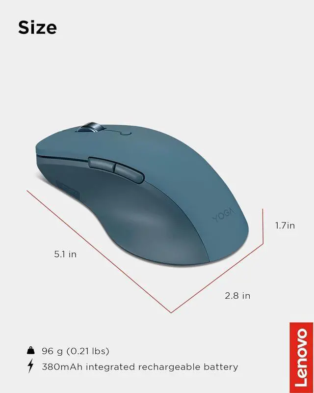 Alt view image 6 of 7 - Lenovo Yoga Pro Mouse, Bluetooth, USB-C Rechargable, Dual Mode Bluetooth, 6 Button, Right Handed Design, Ergonomic Design, Programmable Buttons, 2-Way Metal Scroll Wheel, Tidal Teal