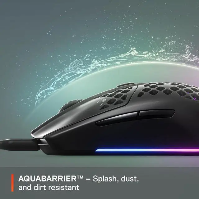 Alt view image 5 of 6 - SteelSeries Aerox 3 - Holey RGB Gaming Mouse - Ultra-lightweight Water Resistant Design - 8,500 DPI TrueMove Core Optical Sensor - Onyx