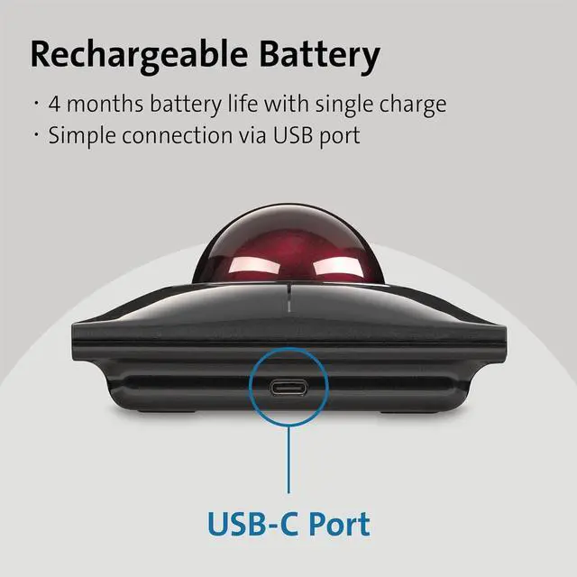 Alt view image 3 of 6 - Kensington SlimBlade Pro Wireless Trackball, Rechargeable Battery, Bluetooth 2.4GHz Connection Options (K72080WW)