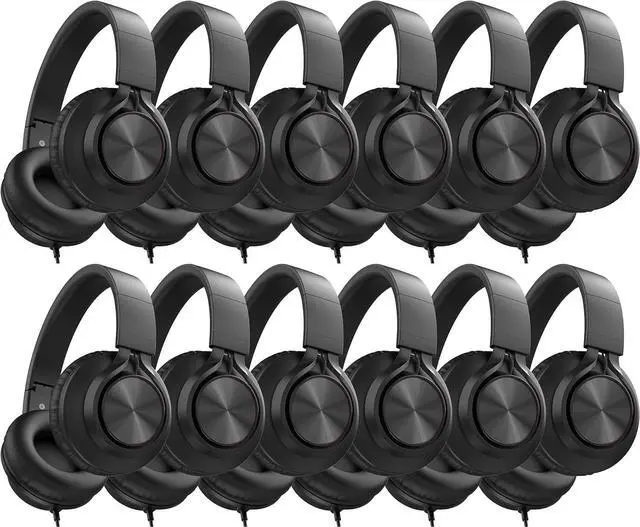 Main image of AILIHEN Headphones Wired 12-Pack Bulk for School Students Kids K-12 ClassroomAdjustable, Foldable, Over-Ear Headsets with Microphone HD Stereo Sound 3.5mm Jack for Chromebook, Laptop (Black)