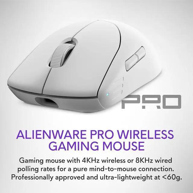 Alt view image 2 of 7 - Alienware Pro Wireless Gaming Mouse - 2.4GHz Gaming Wireless/USB Wired Connectivity, Adjustable DPI, Optical Sensor Technology, 6 Programmable Buttons, 650 IPS Sensor Max Speed - Lunar Light