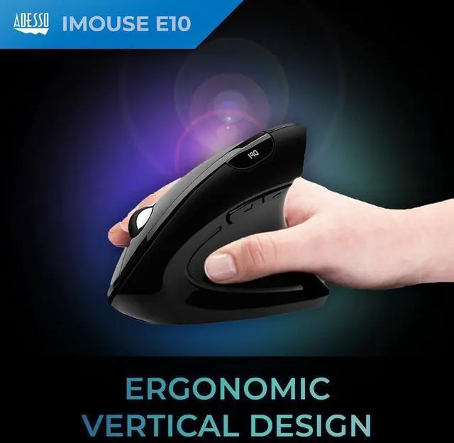 Alt view image 3 of 7 - Adesso iMouse E10 - Vertical Ergonomic Optical 6-Button 2.4 GHz RF Wireless Mouse - Right Hand Orientation, Black