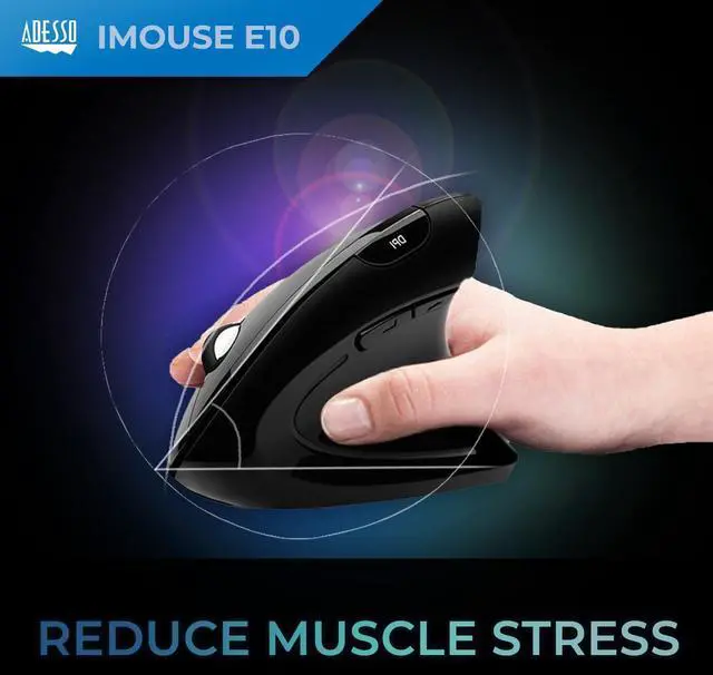 Alt view image 4 of 7 - Adesso iMouse E10 - Vertical Ergonomic Optical 6-Button 2.4 GHz RF Wireless Mouse - Right Hand Orientation, Black