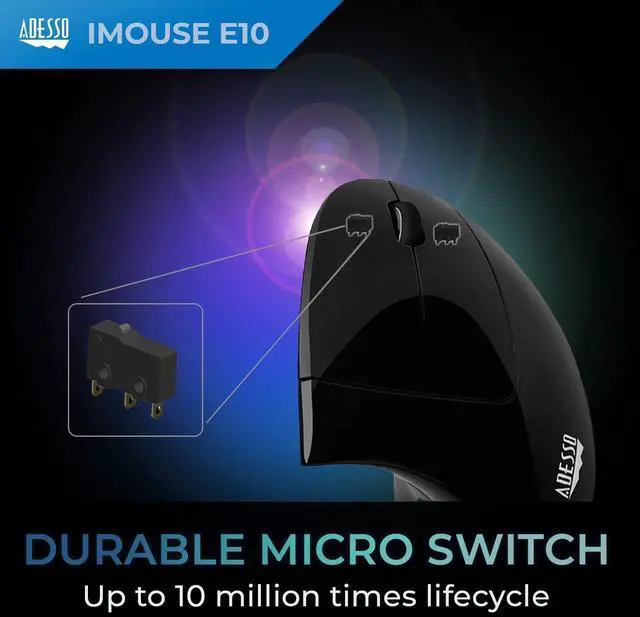 Alt view image 5 of 7 - Adesso iMouse E10 - Vertical Ergonomic Optical 6-Button 2.4 GHz RF Wireless Mouse - Right Hand Orientation, Black