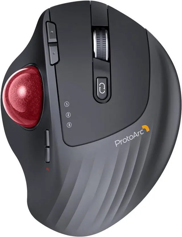 Main image of ProtoArc Wireless Trackball Mouse, EM01 NL Ergonomic Bluetooth Rollerball Thumb Rechargeable Computer Laptop Mouse, Adjustable Angle & 3 Device Connection for PC, Mac, Windows-Red Ball