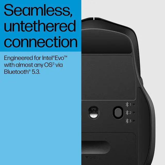 Alt view image 4 of 7 - HP 480 Comfort Bluetooth Mouse - Contoured Shape - Connect up to 3 Devices via Bluetooth® 5.3-6 Programmable Buttons - Multi-OS Compatible - Soft Side Grips, Quiet Clicks - Multi-Surface Traction