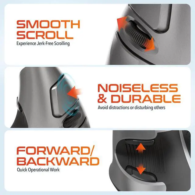 Alt view image 6 of 7 - Delton S22 Vertical Wireless Mouse, Ergonomic Design, 2.4G USB Dongle, 6 Buttons, 3 Adjustable DPI Levels (800/1600/2400), Removable Palm Rest, Silent Click & Durable for PC, Laptop, MacBook - Black