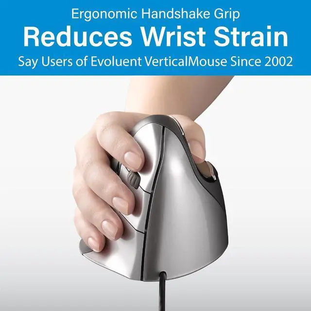 Alt view image 2 of 7 - Evoluent  Inventor of The Vertical Mouse  VM4R Ergonomic Vertical Mouse Right Hand Med to Large Wired, Sculpted for Comfort, Reduces Wrist Strain, Adjustable Speed, Customizable Buttons in Windows