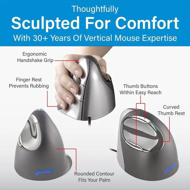 Alt view image 5 of 7 - Evoluent  Inventor of The Vertical Mouse  VM4R Ergonomic Vertical Mouse Right Hand Med to Large Wired, Sculpted for Comfort, Reduces Wrist Strain, Adjustable Speed, Customizable Buttons in Windows