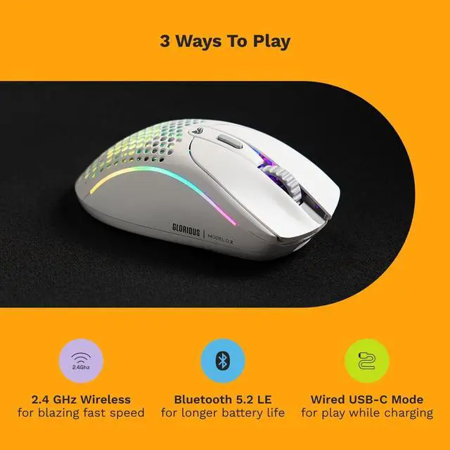 Alt view image 7 of 7 - Glorious Gaming - Model D 2 Wireless Ergonomic Mouse, Superlight 66g, up to 210 hr Battery Life, 26K Optical Sensor, 6 Programmable Buttons, 80 Million Clicks, FPS, MMO, MOBA, Battle Royale (White)