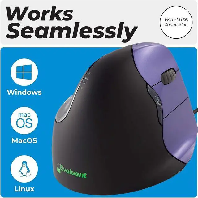Alt view image 3 of 7 - Evoluent  The Original Vertical Mouse  VM4S Ergonomic Vertical Mouse Right Hand Small Wired USB, Sculpted for Comfort, Reduces Wrist Strain, Adjustable Speed, Customizable Buttons in Windows