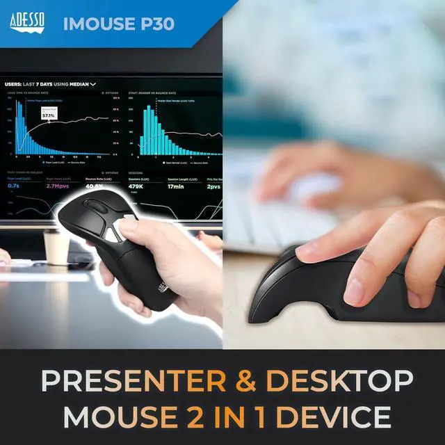 Alt view image 7 of 7 - Adesso iMouse P30 Air Mouse GO Plus USB Wireless Cursor Controler for TV, Projector, Security Camera, CCTV, Desktop, Laptop, Presentation Clicker with Charging Stand