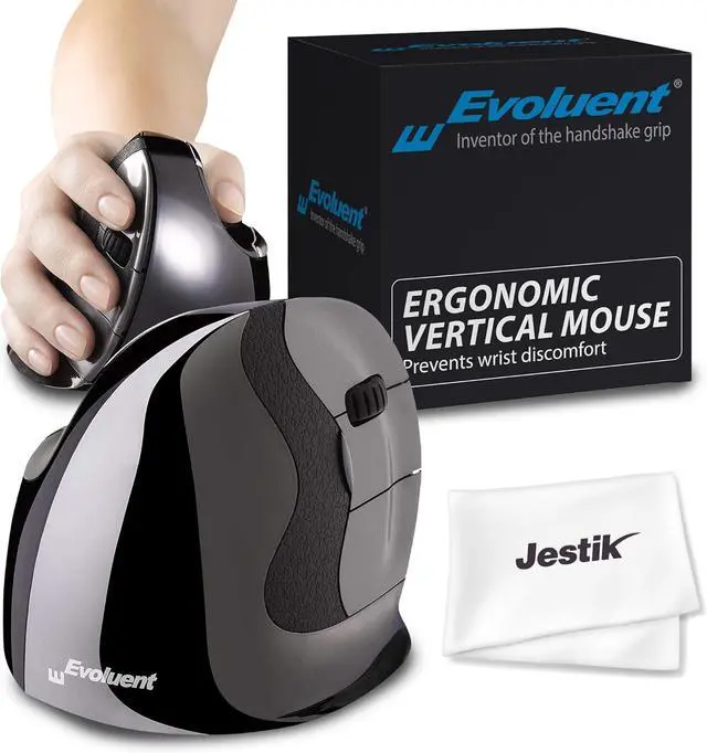 Main image of Evoluent Mouse VMDMW - VerticalMouse D, Right Hand Ergonomic Design, Evoluent Vertical Mouse D Medium with Wireless Connection for Laptop and PC, Plus Jestik Microfiber Cloth