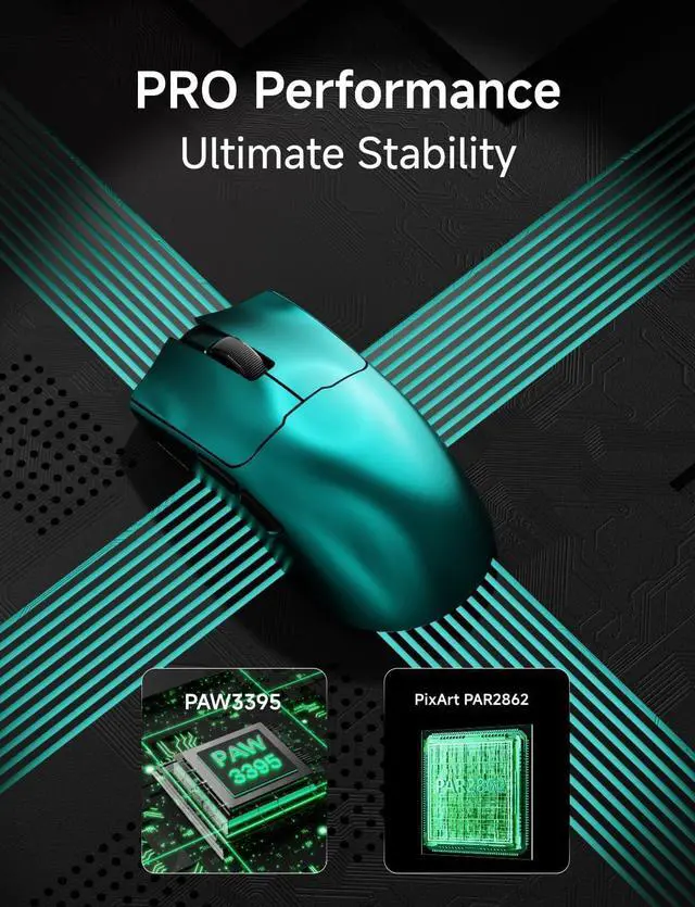 Alt view image 4 of 7 - S9 Max Wireless Gaming Mouse, 59G Ergonomic Computer Mouse, Triple Modes, 8K Polling, 26K DPI, PAW3395 Optical Sensor, Kailh Switch, 250h Battery Life, Programmable for PC/Win/Mac(Green)
