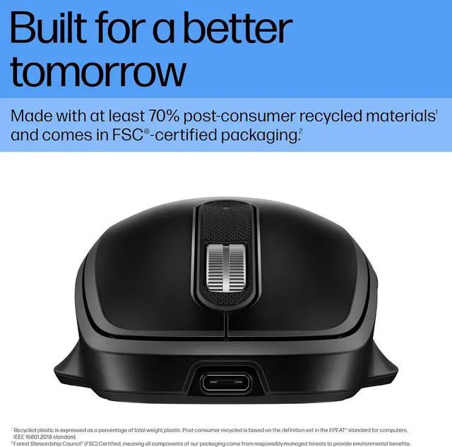 Alt view image 5 of 6 - HP 510 Ultra-Fast Rechargeable Wireless Mouse, 2D Scroll Wheel, Battery-Free, 3-Minutes of Charge, Ambidextrous Design, 9C2F6AA