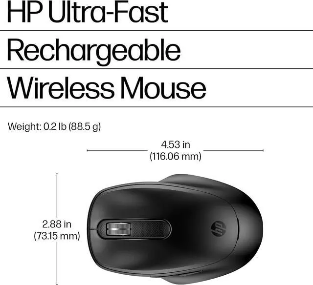 Alt view image 6 of 6 - HP 510 Ultra-Fast Rechargeable Wireless Mouse, 2D Scroll Wheel, Battery-Free, 3-Minutes of Charge, Ambidextrous Design, 9C2F6AA