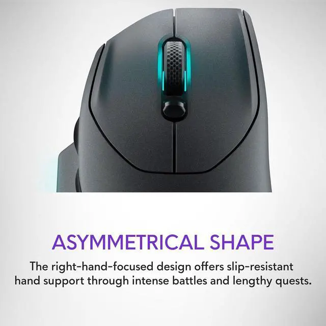 Alt view image 2 of 7 - Alienware Wireless Gaming Mouse AW620M - Wireless/Wired, 1 x USB - 4 pin USB Type A, 26000 dpi, 3.52oz (99g) Weight, 7 Buttons, Non-Slip Grip, up to 140 Hours of Gaming - Dark Side of The Moon