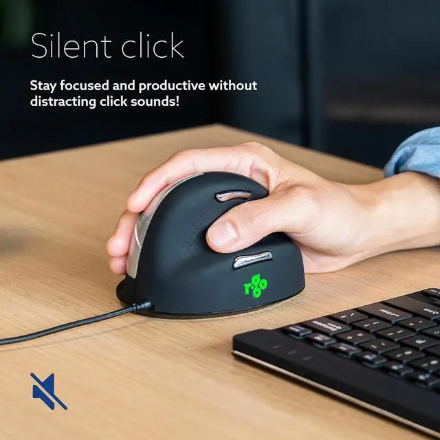 Alt view image 3 of 7 - R-Go HE Vertical Ergonomic Mouse, For large hand, Wired with USB-C/A cable, 400-2400 DPI, Prevents Tennis Elbow/Arm RSI, 5 Buttons - Compatible Windows/Mac, Black/Silver
