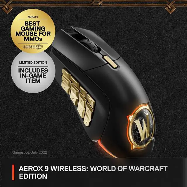 Alt view image 2 of 5 - SteelSeries Aerox 9 Wireless: World of Warcraft Edition  Free in-Game Item  MMO Gaming Mouse  18 Programmable Buttons  Lightweight  Bluetooth/2.4GHz  18K DPI TrueMove Air Sensor
