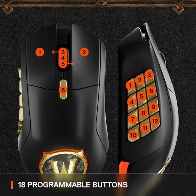Alt view image 5 of 5 - SteelSeries Aerox 9 Wireless: World of Warcraft Edition  Free in-Game Item  MMO Gaming Mouse  18 Programmable Buttons  Lightweight  Bluetooth/2.4GHz  18K DPI TrueMove Air Sensor