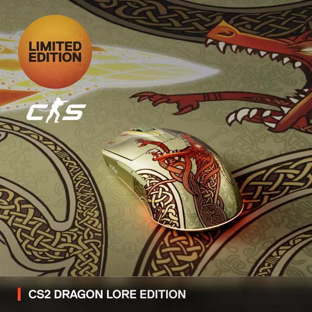 Alt view image 2 of 6 - SteelSeries Wireless Gaming Mouse CS2 Dragon Lore Edition  Counter-Strike  2.4GHz & Bluetooth  18K DPI TrueMove Air Optical Sensor  Up to 200 HR Battery  80M Click Durability
