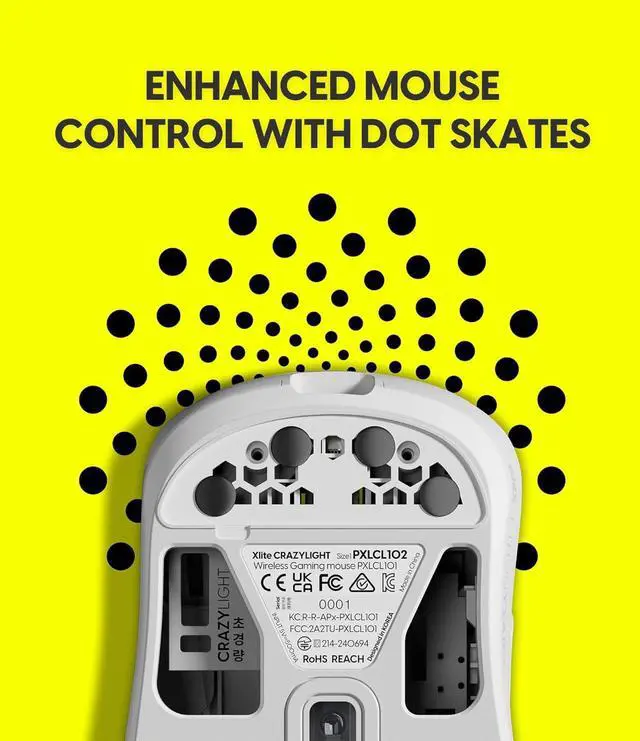 Alt view image 7 of 7 - Pulsar Gaming Gears Xlite Crazylight Wireless Gaming Mouse, Ultra Lightweight 1.45 oz (41g), Optical Switch, 32000 DPI, 750 IPS, XS-1 Sensor, 8k Compatible (Uyuni White)