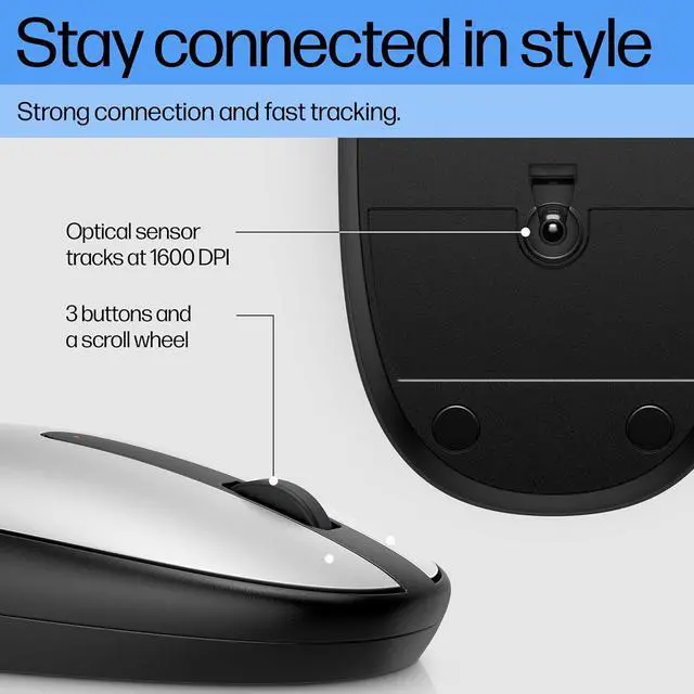 Alt view image 3 of 4 - HP 240 Bluetooth Mouse-Silver, Bluetooth 5.1 Wireless, Swift Pair, 1600 DPI accurate tracking, 3 Buttons, Slim Portable, 2-year battery, for Wins PC, laptop, Notebook, Mac and Chromebook (43N04AA#ABA)