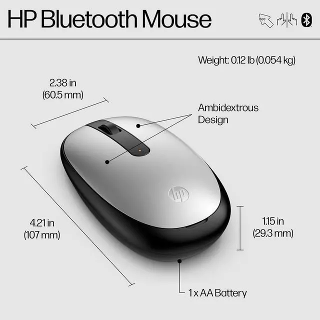 Alt view image 4 of 4 - HP 240 Bluetooth Mouse-Silver, Bluetooth 5.1 Wireless, Swift Pair, 1600 DPI accurate tracking, 3 Buttons, Slim Portable, 2-year battery, for Wins PC, laptop, Notebook, Mac and Chromebook (43N04AA#ABA)