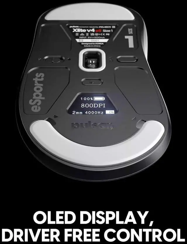 Alt view image 3 of 7 - Pulsar Gaming Gears Xlite v4 ES Wireless Gaming Mouse Ergonomic, Optical Switch, 32000 DPI, 750 IPS, XS-1 Sensor, OLED Display, Driverless, 8k Dongle Included (Mini, Black)