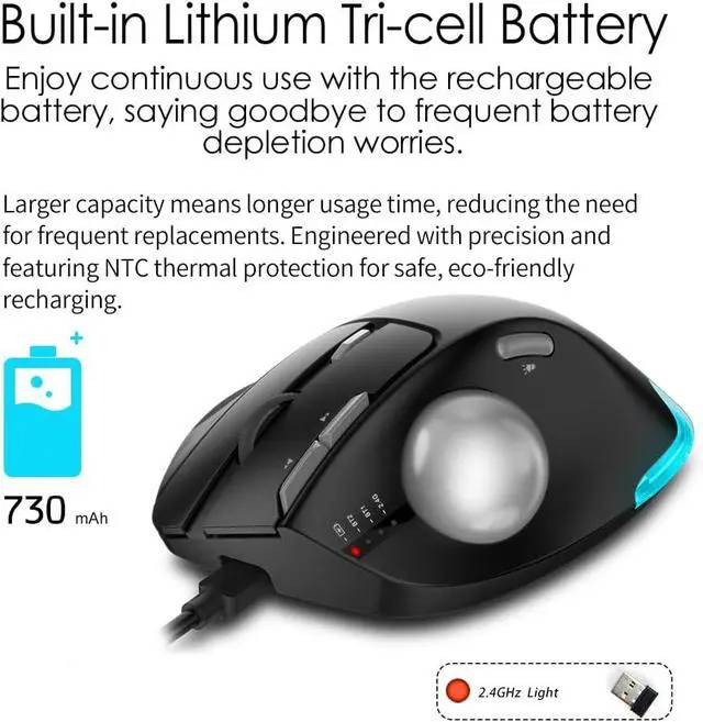 Alt view image 2 of 7 - Docooler F-33 Wireless Trackball Mouse - Easy Thumb Control, Precision and Smooth Tracking, Tri-Mode Ergonomic Mouse wirh Programmable and Adjustable Mouse Angle Compatible for PC, Laptop - White
