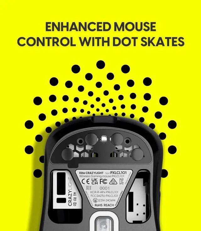 Alt view image 7 of 7 - Pulsar Gaming Gears Xlite Crazylight Wireless Gaming Mouse, Ultra Lightweight 1.45 oz (41g), Optical Switch, 32000 DPI, 750 IPS, XS-1 Sensor, 8k Compatible (Jet Black)