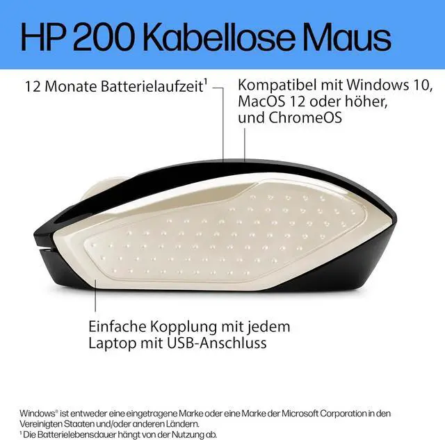 Alt view image 2 of 6 - HP 200 Silk Gold 2.4 GHz USB Wireless Mouse with Red LED 1000 DPI Optical Sensor, Up to 12 Months Battery Life