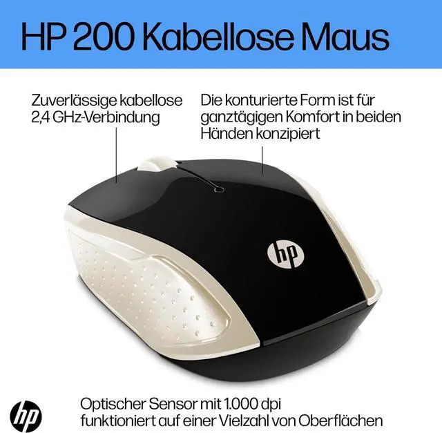 Alt view image 3 of 6 - HP 200 Silk Gold 2.4 GHz USB Wireless Mouse with Red LED 1000 DPI Optical Sensor, Up to 12 Months Battery Life