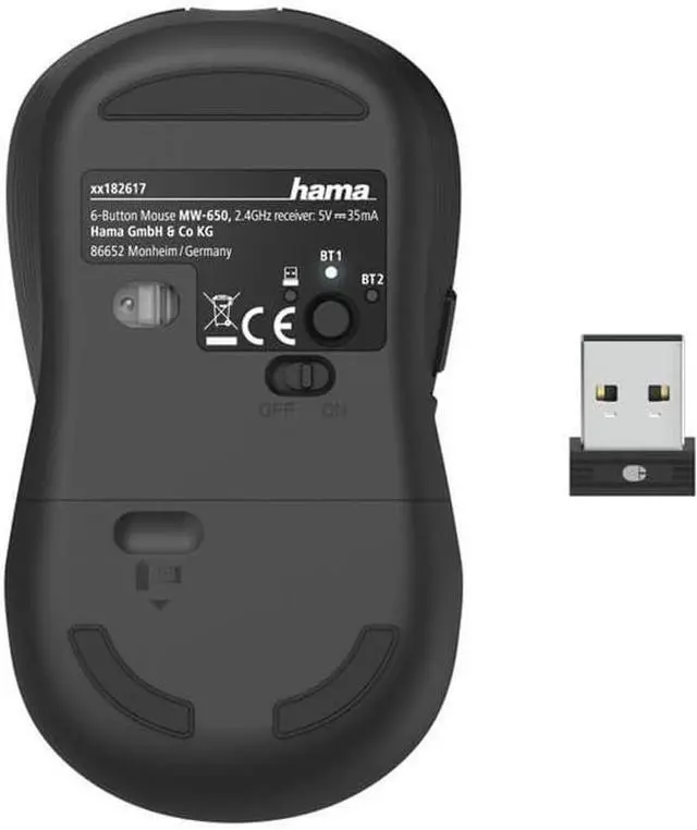 Alt view image 3 of 7 - Hama Computer Mouse Wireless (6-Button Optical Mouse, Multi-Device Mouse for PC, Laptop and Laptop for Right-Handed Users, 800-2400 dpi, Bluetooth, Windows 11/10/8/7, Android 4.3, MAC) Black