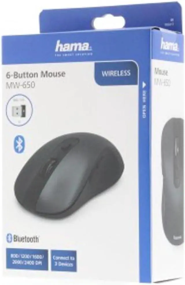 Alt view image 7 of 7 - Hama Computer Mouse Wireless (6-Button Optical Mouse, Multi-Device Mouse for PC, Laptop and Laptop for Right-Handed Users, 800-2400 dpi, Bluetooth, Windows 11/10/8/7, Android 4.3, MAC) Black