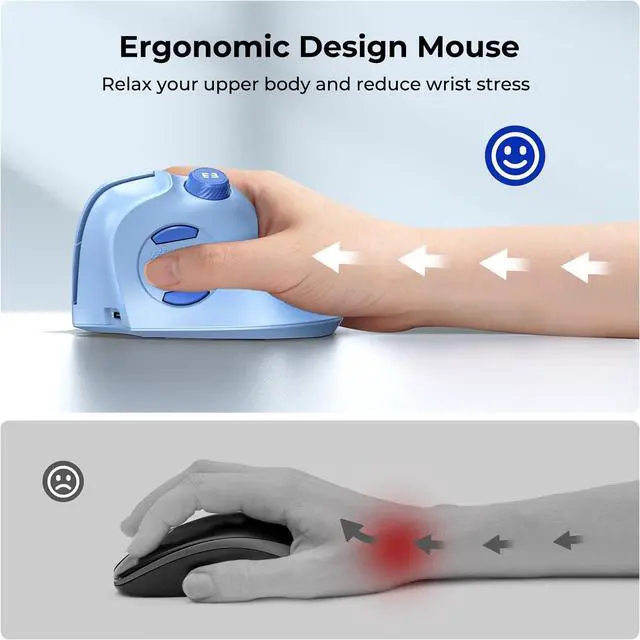 Alt view image 3 of 7 - seenda Ergonomic Mouse Rechargeable, USB+Dual Bluetooth, MOU-302 Vertical Wireless Mouse with Volume Knob, Quiet Clicks, Multi-Device Cordless Mice Compatible for Windows, PC, Laptop, Mac OS